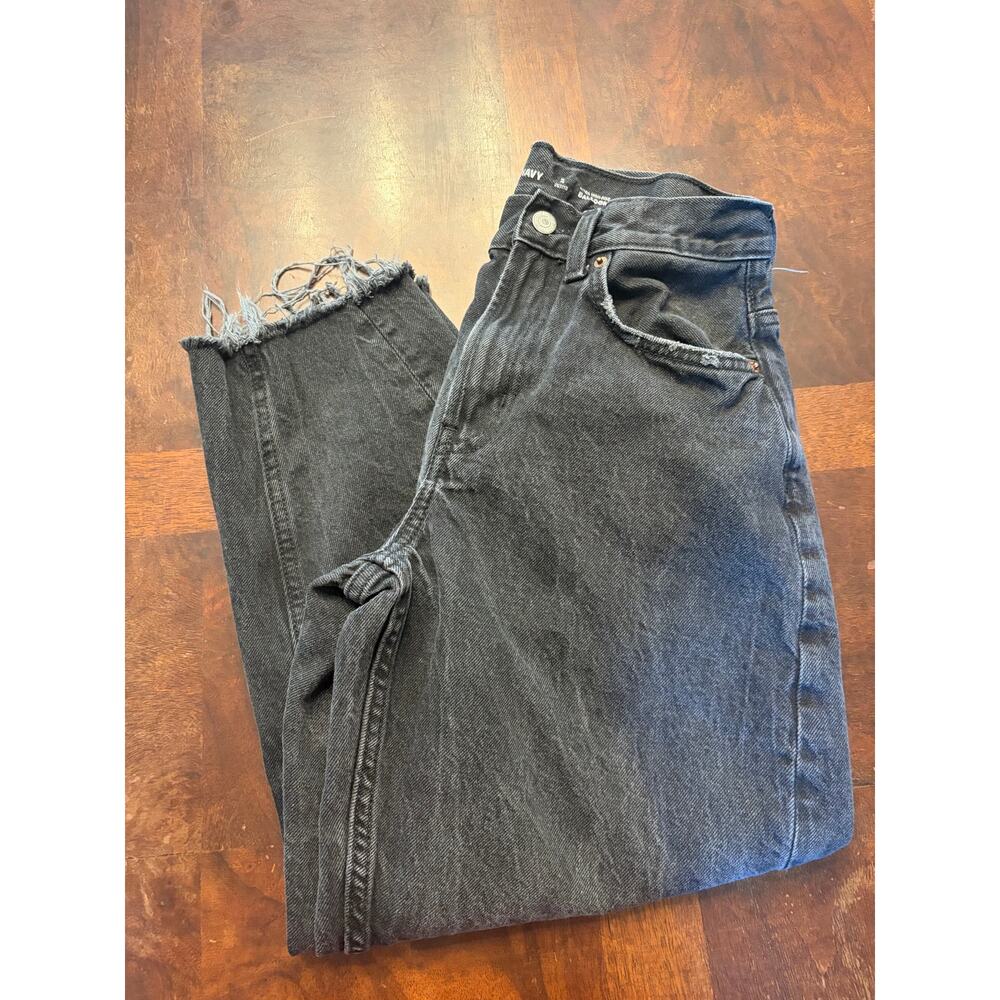 Old Navy Black Extra High Rise Balloon Jeans 3 Petite Raw Hem Preowned
